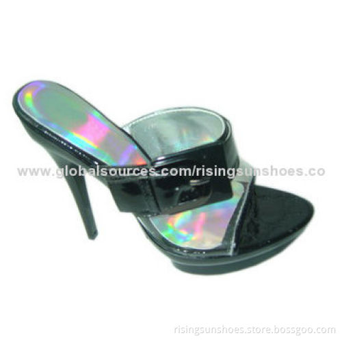 Women's High Heel Slippers, Fashionable Design, Shiny Crocodile Material, Popular Platform Style